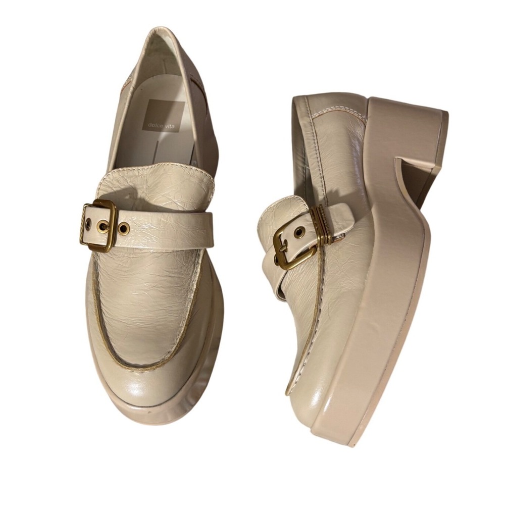 Dolce Vita Yonder Loafers‎ Sesame Crinkle Chunky Platform Leather sz 8.5
